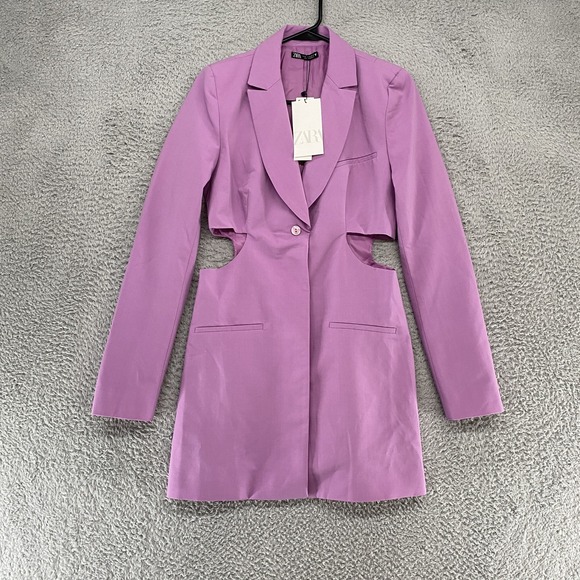 Zara Dresses & Skirts - Zara Blazer Dress‎ Womens Small Lilac Cutout One Button Jacket Office Siren